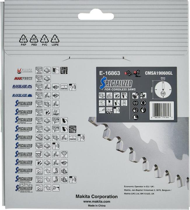 Produktbild Makita KREISSÄGE 190x30x60z EFFICUT ALUFOLIE