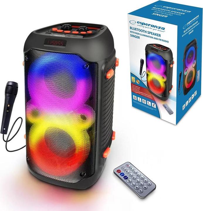 Actual product image Esperanza EP156 BT FM LED RGB KARAOKE speaker black 20W (5 h)