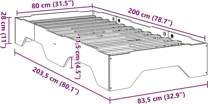 Image du produit VidaXL Lit en bois massif sans matelas Empilable Marron cire 80x200 cm Cadre de lit (80 x 200 cm)