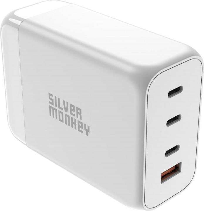 Produktbild Silver Monkey SMA156 200W GaN-Ladegerät 3x USB-C PD USB-A QC 3.0 mit abnehmbarem Stromkabel – Weiss (200 W)