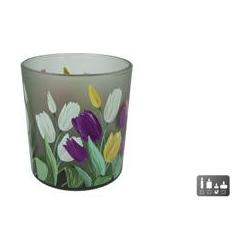 Portacandele, Teelichthalter Tulpe S Buntes Glas 7,5X7,5X8Cm