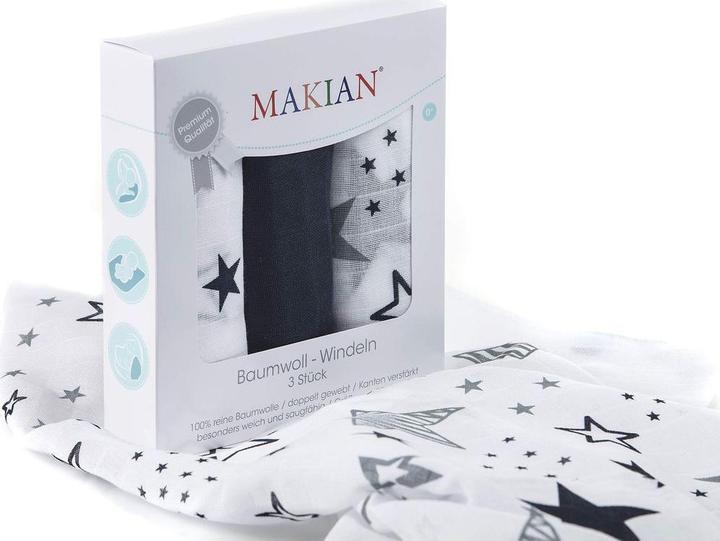 Actual product image Makian Gauze cloth set of 3 80 x 80 cm blue and white stars (80 cm, 80 cm)