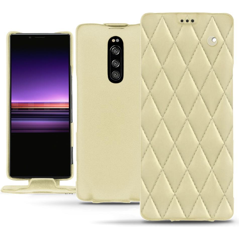 Noreve Lederschutzhülle vertikal (Sony Xperia 1), Smartphone Hülle, Beige