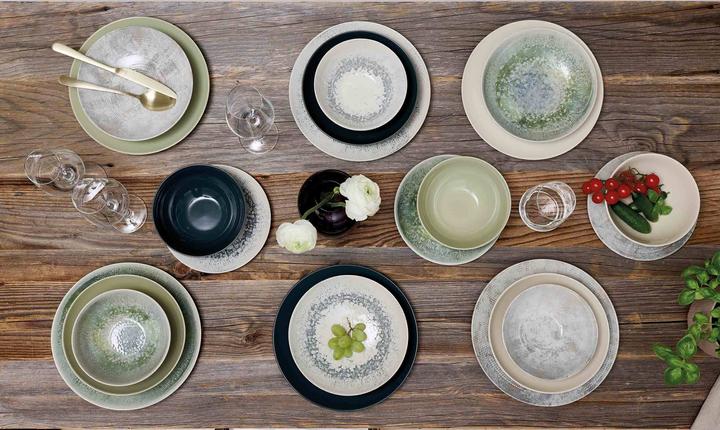 BOLTZE Piatto In Ceramica Erbe Aromatiche - Diametro 21 Cm, Colore Beige E Bianco, Decorazione Tavola