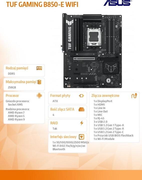 Produktbild ASUS TUF GAMING B850-E WIFI (AM5, AMD B850, ATX)