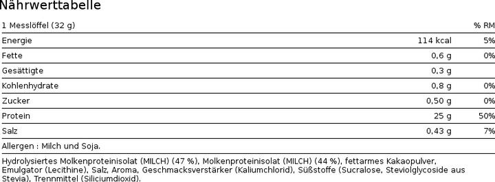 Valeurs nutritives et ingrédients Dymatize Iso 100 (Vanille, 1 pcs, 900 g)