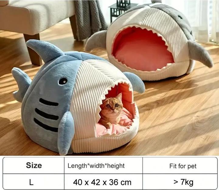 Image du produit Out of the blue Lit confortable pour chat, maison pour chat requin Igloo taille L Gris (Chien)