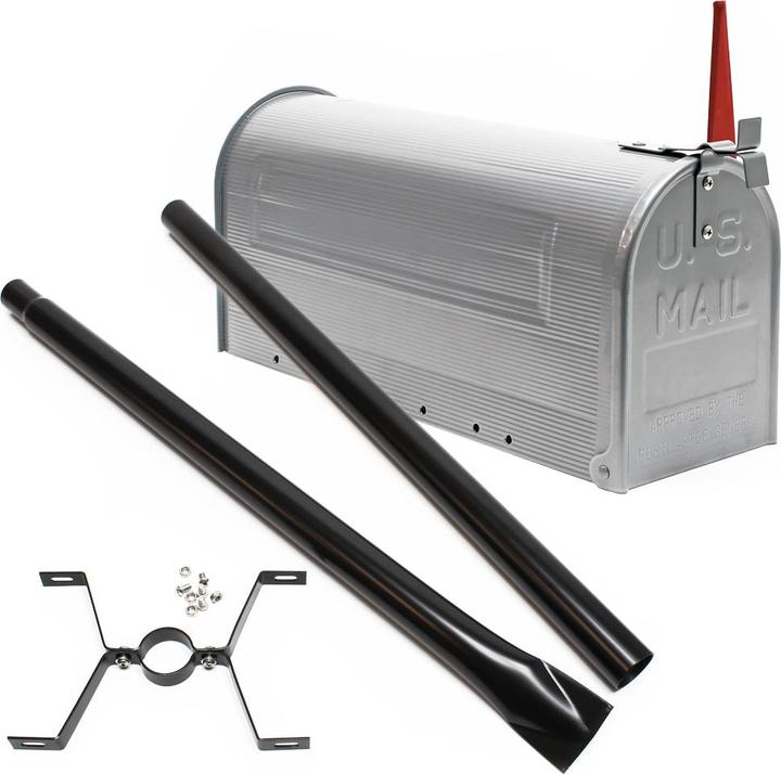 Actual product image Wiltec US Mailbox of Galvanised Steel with Stand in Silver-Grey Colour as Letterbox also for Newspapers