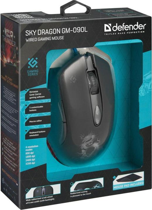 Produktbild Defender Sky Dragon 52090 (optisch, 3200 DPI, schwarz) (Kabelgebunden)
