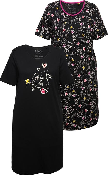 Immagine prodotto Ulla Popken Camicie da notte in confezione doppia con scollo a girocollo, mezze maniche e cuori con ghirigori (46, 48)