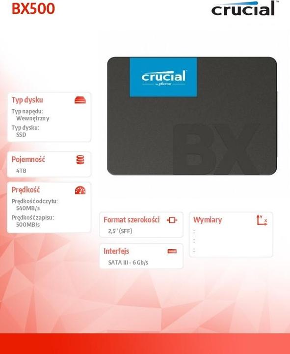 Immagine prodotto Crucial BX500 (2.5", 4000 GB)