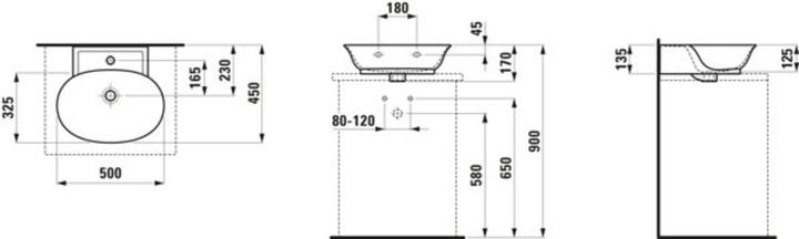 Produktbild Laufen The New Classic Aufsatz-Handwaschbecken, ohne Überlauf, US. geschliffen, ohne Hahnloch, 500x (450 mm, 500 mm)