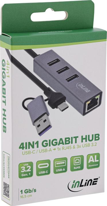 Immagine prodotto InLine 4in1 Gigabit Hub (USB-A, USB-C, 4 porte)