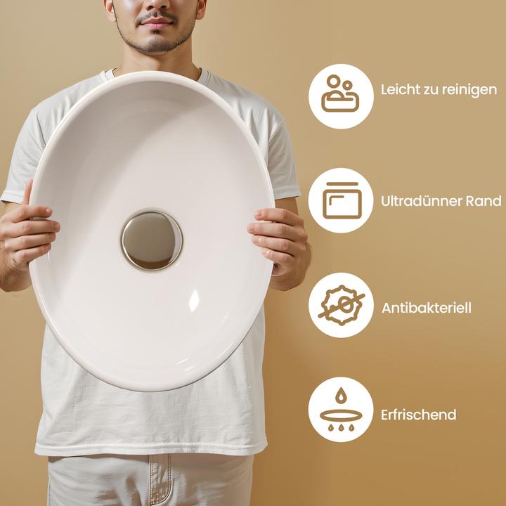 Produktbild Emke Aufsatzwaschbecken Ovales Waschbecken Keramik Waschbecken Waschtisch Weiss Glänzend 415x 335 x 1 (335 mm, 415 mm)