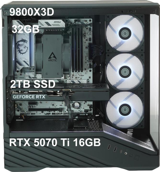 Produktbild schneller-PC AMD-9800X3D-2TB-32GB Gaming PC RTX 5070 Ti (2000 GB, 32 GB, AMD Ryzen 7 9800X3D, GeForce RTX 5070 Ti)