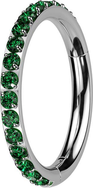 Produktbild Star Piercing Micro Segmentring klappbar silber seitlich Kristalle grün (ohne Messing, Titan)