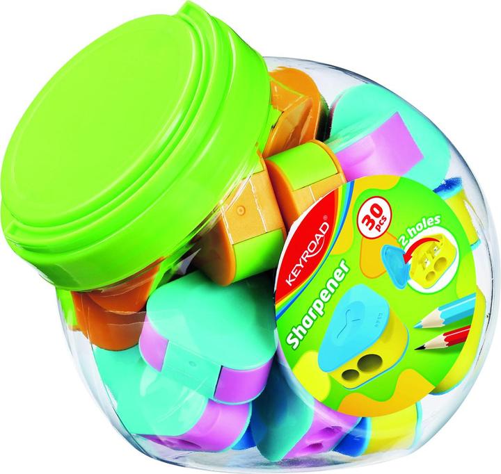 Immagine prodotto Keyroad Temperino triangolare in plastica, doppio, con contenitore, 30 pezzi, in tubo, colori misti