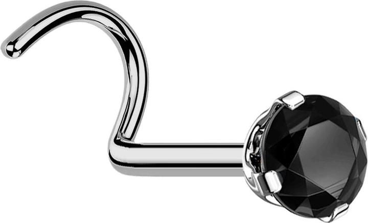 Actual product image Star Piercing Nasenstecker gebogen silber runder Kristall schwarz gefasst (without brass, Titanium)