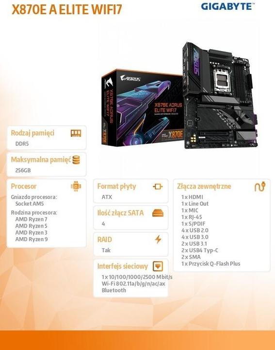 Produktbild Gigabyte X870E AORUS ELITE WIFI7 (AM5, AMD X870E, ATX)