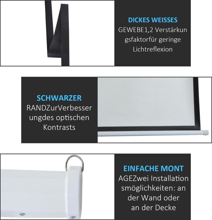Produktbild Homcom Beamer-Leinwand Kunststoff, Metall Weiss (4:3)