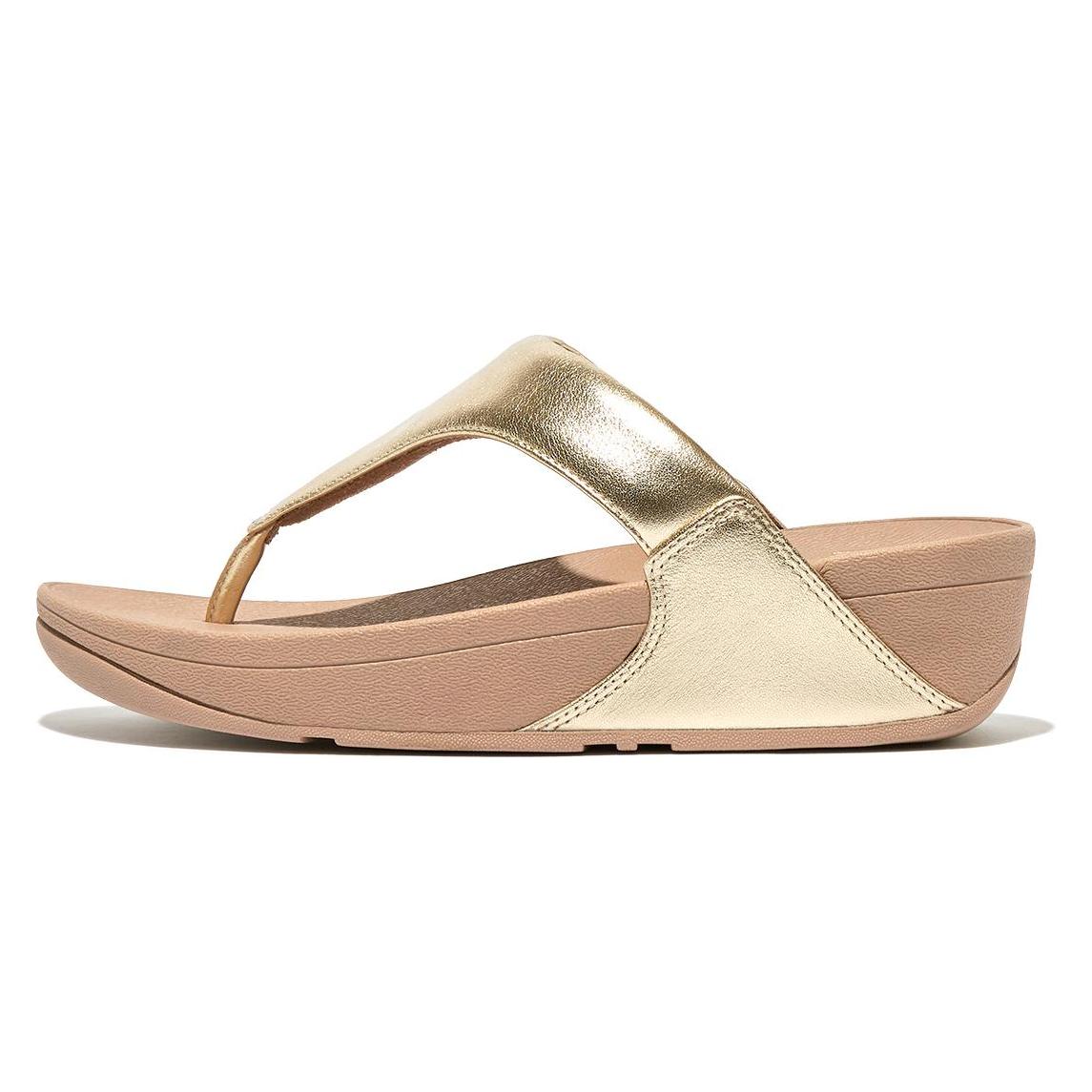 Fitflop, Damen, Sandalen, Lulu Leather Toepost Vrouwen Teenslippers - Platino - 38, Gold, Beige, (38)