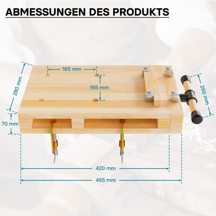 Produktbild Wiltec Hobelbank 52x28x7cm Mini-Werkbank Holz Schraubstock Hobeln Klemmen Mobil (28 cm, 45.50 cm)
