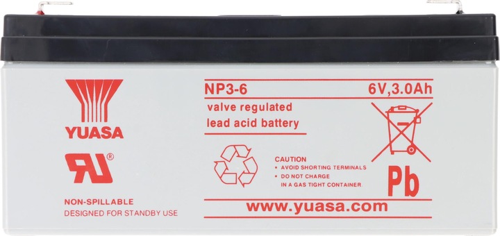 Actual product image Yuasa NP3-6 Battery Lead PB 6 Volt 3Ah Faston 4,8mm (6 V, 3 Ah)
