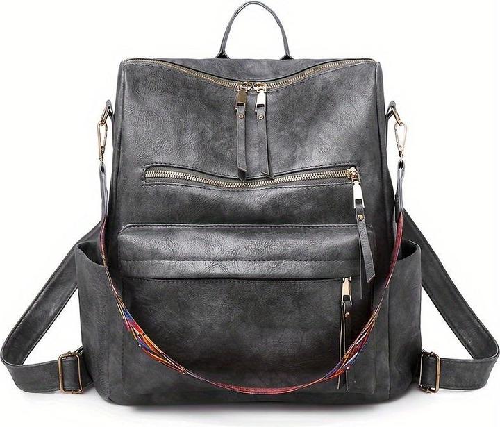 Produktbild Only-Bags.Store Retro Rucksack Handtasche, Boho Strap Zwei-Wege-Umhängetasche, Mode Vegan Leder Schultasche Daypack