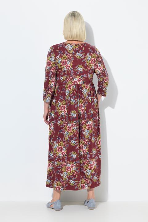 Produktbild Ulla Popken Jersey-Maxikleid, Blüten, A-Linie, Tunika-Ausschnitt, 3/4-Arm (54)