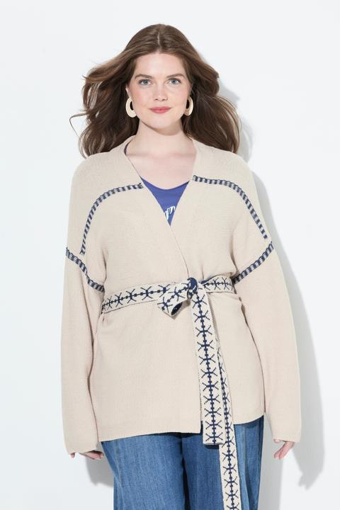 Produktbild Ulla Popken Strickjacke, Zierstreifen, Oversized, Bindegürtel, Langarm (58)