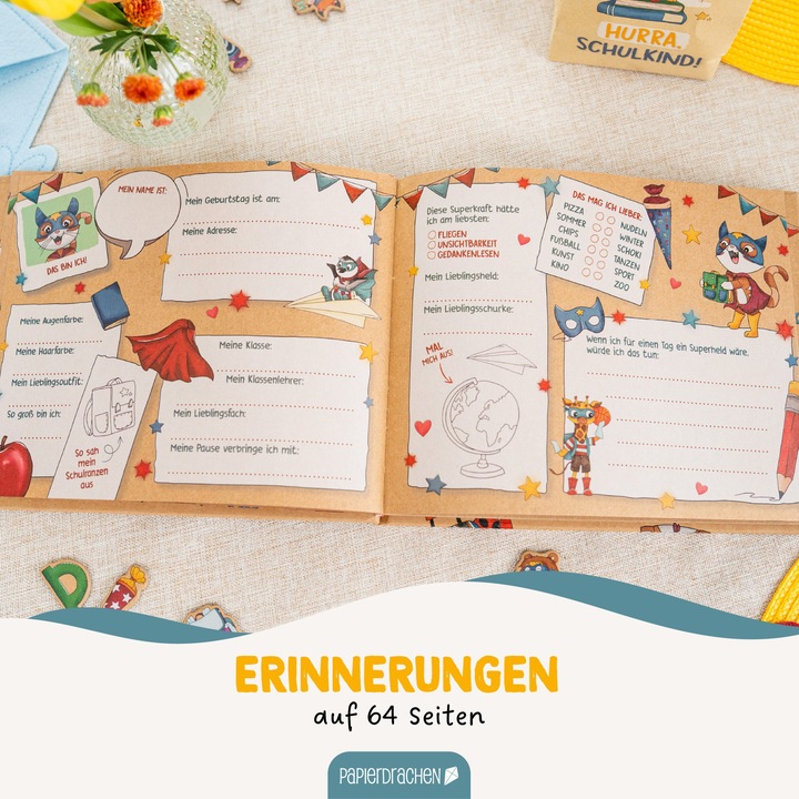 Produktbild Papierdrachen Freundebuch Schule Superhelden Tiere - Set 07