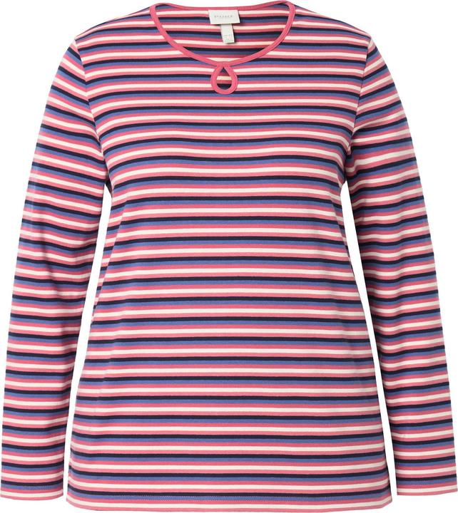 Image du produit Ulla Popken T-shirt rayé à col rond et manches longues, découpe en trou de serrure - coton bio (46, 48)