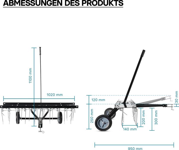 Immagine prodotto Wiltec Arieggiatore 100 cm per tosaerba a scoppio Arieggiatore per prato Cura del prato Trattore per prato
