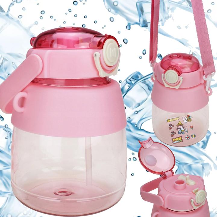 Extralink | Bidon voor school, kleuterschool | waterfles, met rietje, draagriem, 1 liter, roze (1 l)