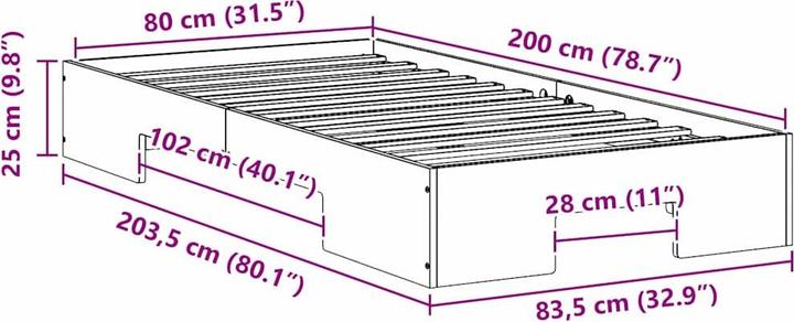 Actual product image vidaXL Bettgestell (80 x 200 cm)