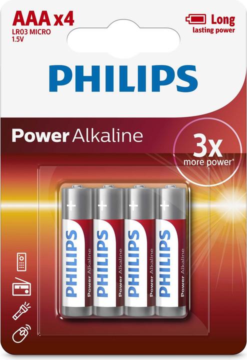 Philips Batterie Batterie Power Alkaline AAA 4 Stück (4 Stk., AAA / LR03 / Micro / R03 / AM4 / MN2400 / KR03)