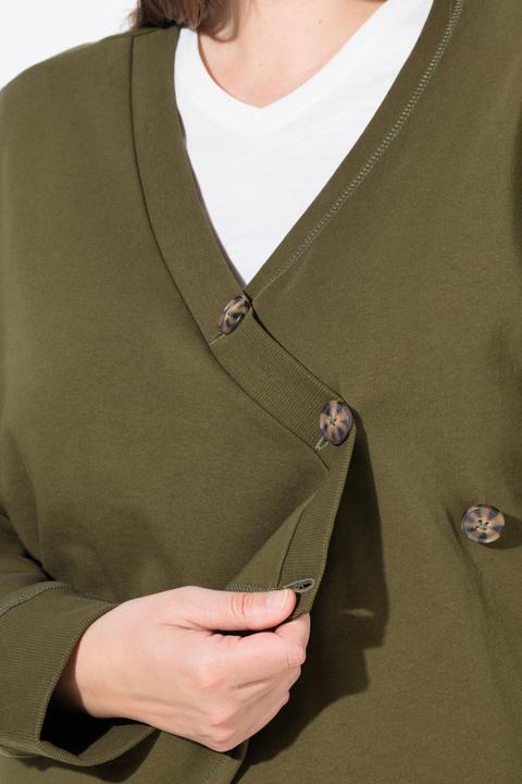 Image du produit Ulla Popken Veste en molleton de coton bio, encolure en V et manches longues (42, 44)