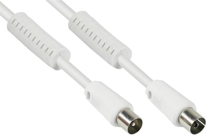 Varia TV antenna cable, coax plug to coax socket, 2x ferrite core, 95dB, 75 Ohm, white (95 dB, Antenna cable)