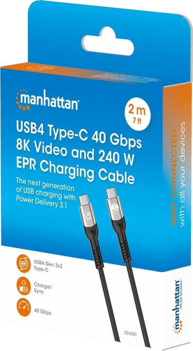 Image du produit Manhattan USB C – USB C (2 m, USB 4.0, 240 W)