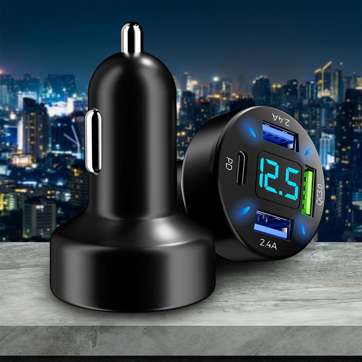 Produktbild Casativo 4 Port Auto USB-Ladegerät, Spannungsanzeige, (50 Watt)