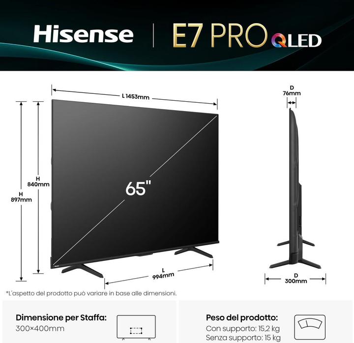 Produktbild Hisense TV Qled Fernseher UHD 65e7q Pro (65", E7NQ Pro, QLED, UHD)