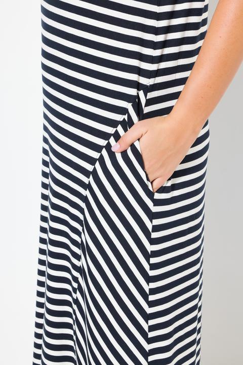 Image du produit Ulla Popken Robe midi à rayures, poches, décolleté en V et manches courtes, coupe évasée (54)