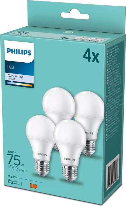 Produktbild Philips LED Lampe E27 4er Set 75W 4000K (E27, 10 W, 1055 lm, 4 x, F)