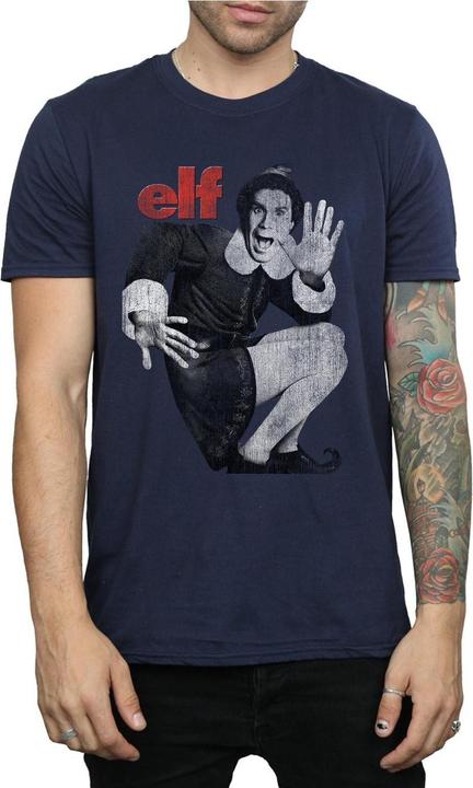 Actual product image Elf Mens Mono Distressed Poster T-Shirt (XL)
