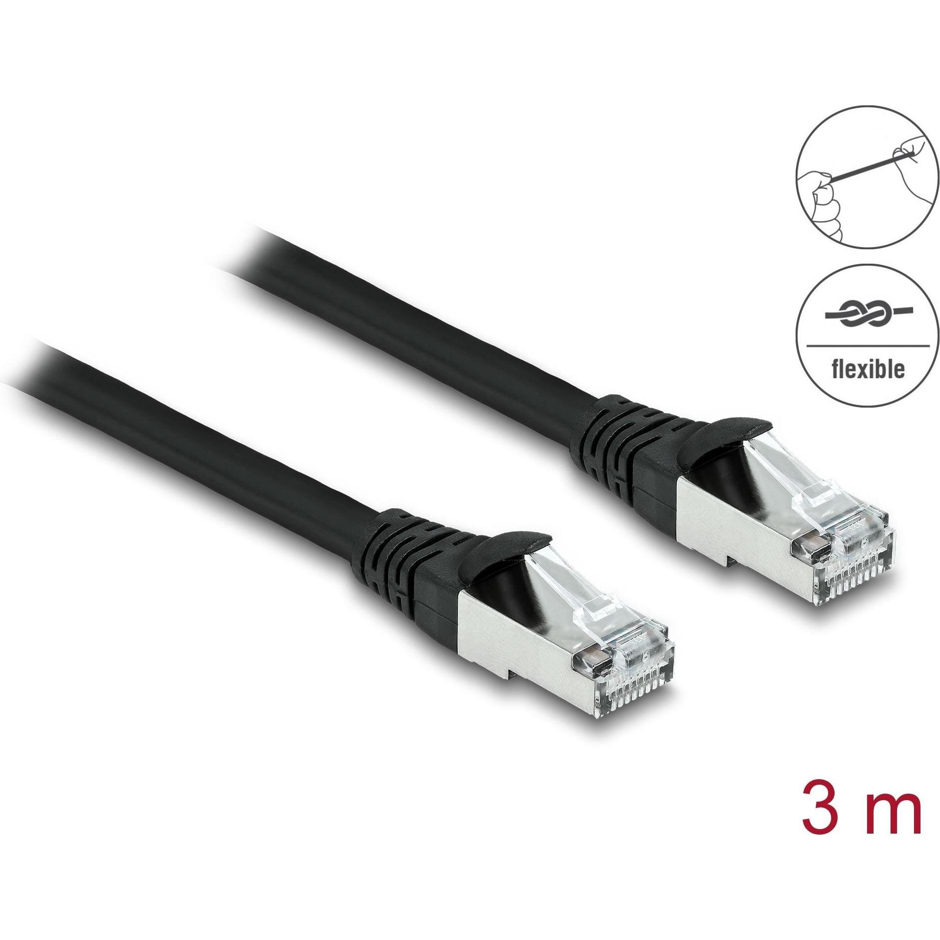 Delock RJ45 Netzwerkkabel Cat.6A S/FTP PUR Outdoor 3 m schwarz (S/FTP, CAT6a, 3 m), Netzwerkkabel