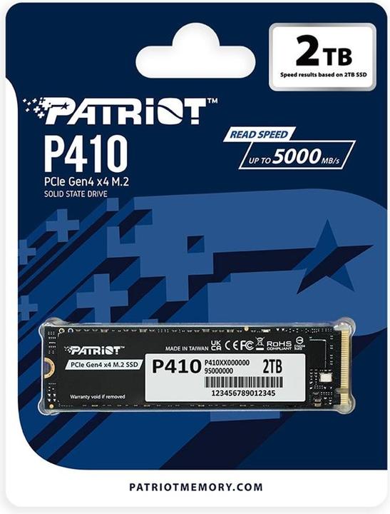 Actual product image Patriot SSD 2TB M.2 P410 PCIe 4.0 5000/4500 (2000 GB, M.2, M.2 2280)
