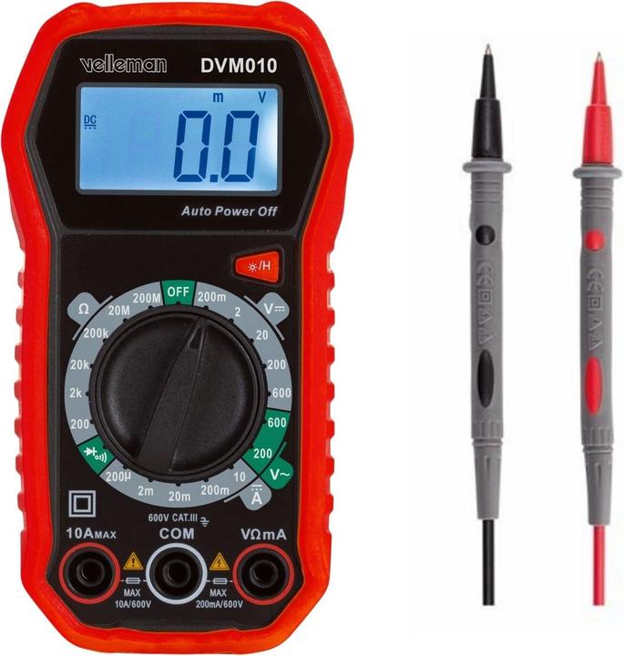 Produktbild Velleman Kompaktes, robustes Digitalmultimeter - CAT III - 600 V - 5 Funktionen (CAT III 300V, CAT III 600V, Hand-Multimeter)
