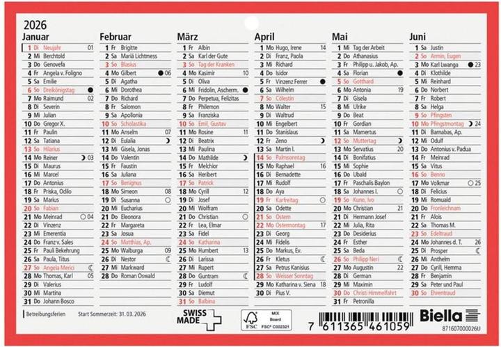 Actual product image Biella Blackboard calendar (16.5 x 11.5 cm, No binding, German)