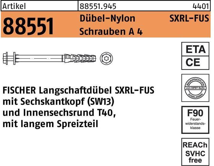 Produktbild Fischer Langschaftdübel R 88551 SXRL 10 x120 FUS Schrauben A 4/Dübel-Nylon (50 Stk.)
