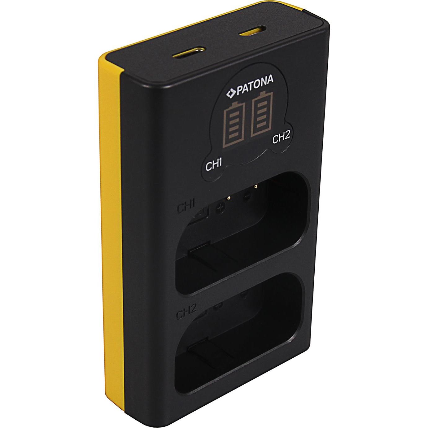 Patona Caricatore USB doppio LCD per Panasonic DMW-BLJ31 Lumix DC-S1 DC-S1R DC-S1H (Caricabatterie per fotocamere), Alimentatore fotocamera, Nero